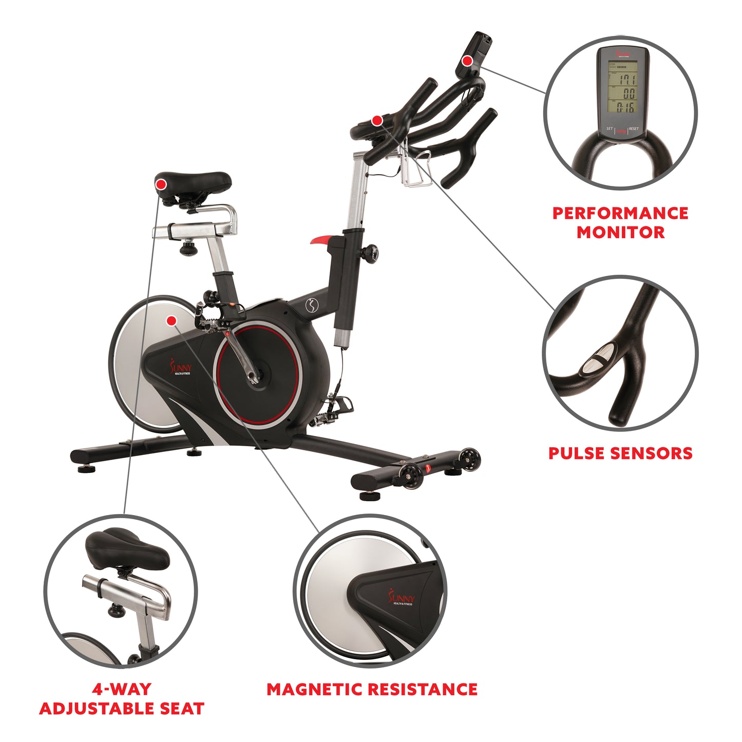 Sunny Health & Fitness Belt Drive Magnetic Indoor Cycling Bike