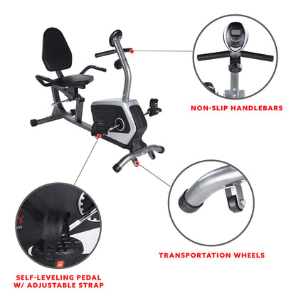 Sunny Health & Fitness Easy Adjustable Seat Recumbent Bike - SF-RB4616S