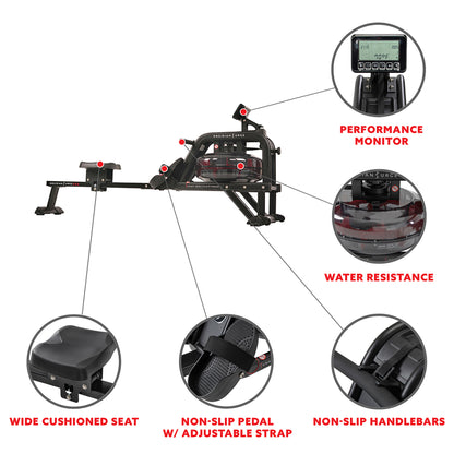 Sunny Health & Fitness Obsidian Surge 500 m Water Rowing Machine