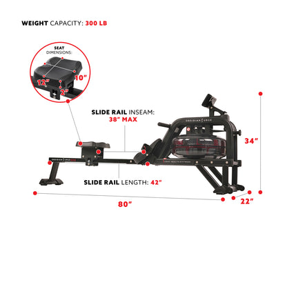 Sunny Health & Fitness Obsidian Surge 500 m Water Rowing Machine