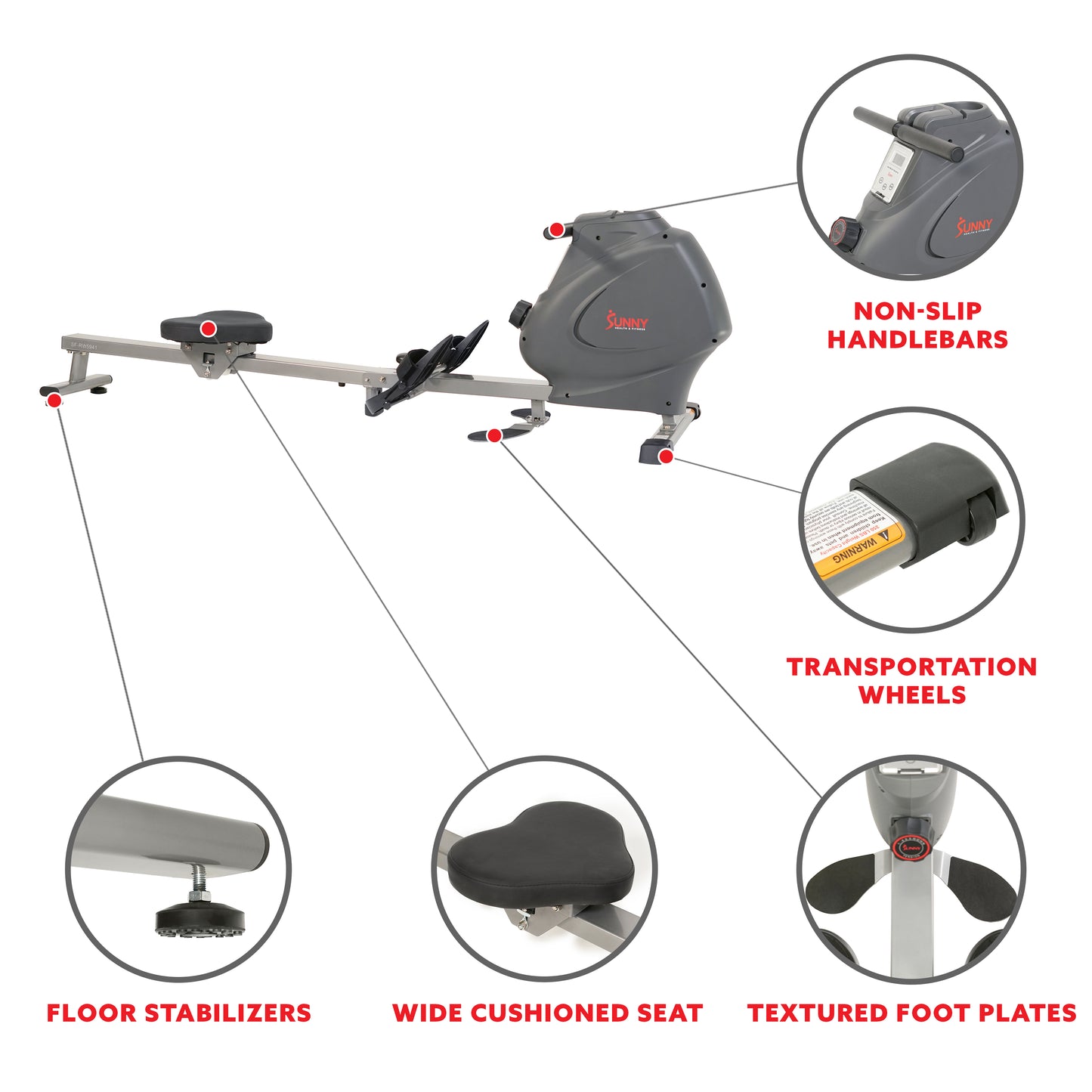 Sunny Health & Fitness Multifunction SPM Magnetic Rowing Machine - SF-RW5941