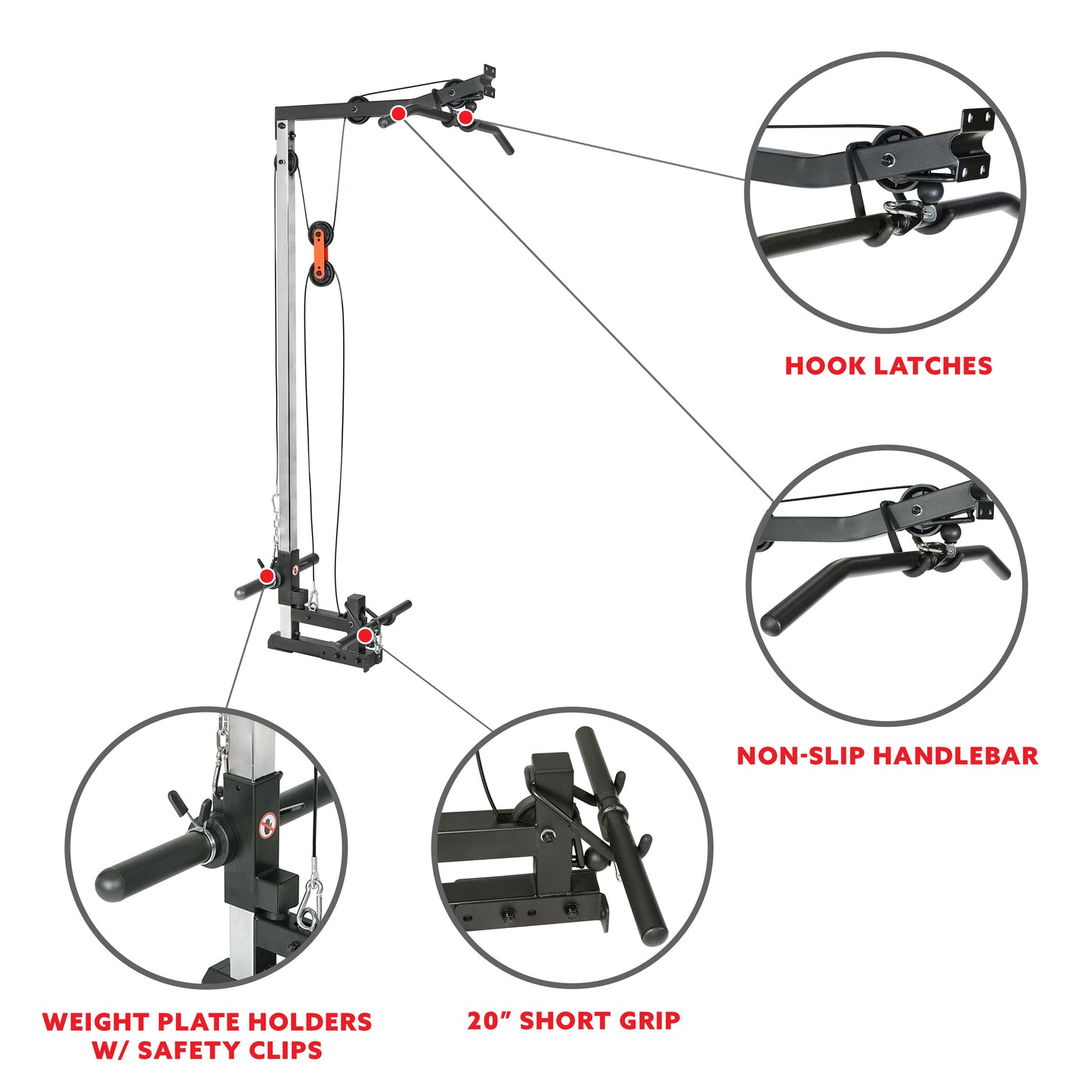 Sunny Health & Fitness Lat Pull Down Attachment Pulley System for Power Racks – SF-XF9927