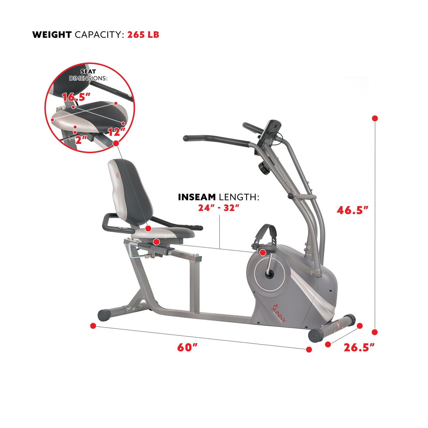 Sunny Health & Fitness Cross Trainer Magnetic Recumbent Bike with Arm Exercisers - SF-RB4936