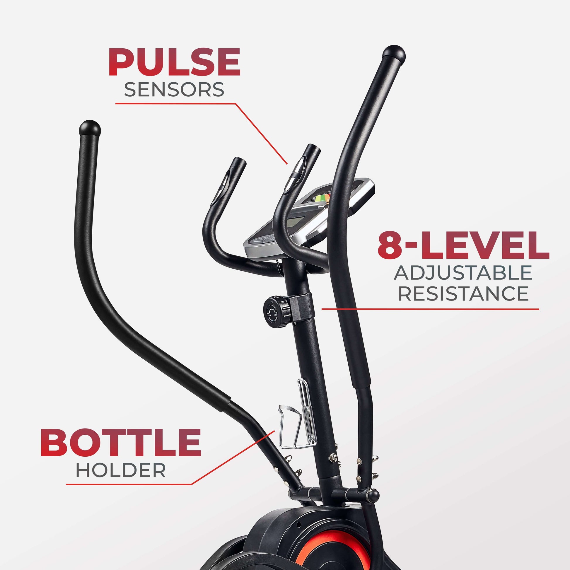 Sunny Health & Fitness Premium Cardio Climber with pulse sensors, 8-level adjustable resistance, and bottle holder