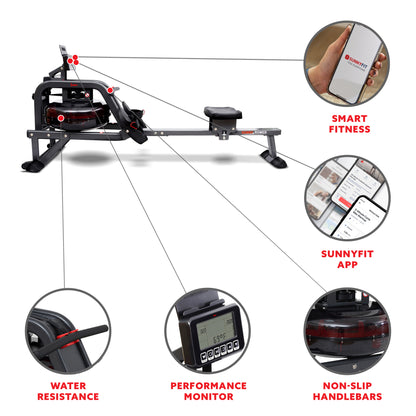 Sunny Health & Fitness Phantom Hydro Water Rowing Machine - SF-RW5910