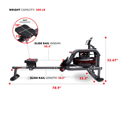 Sunny Health & Fitness Smart Obsidian Surge 500 m Water Rowing Machine - SF-RW5713SMART