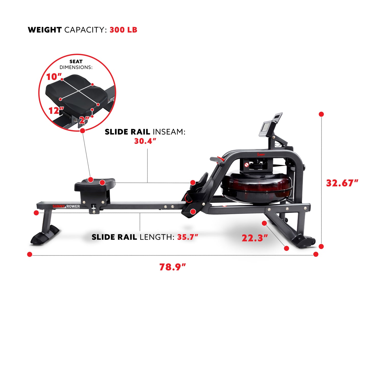 Sunny Health & Fitness Phantom Hydro Water Rowing Machine - SF-RW5910