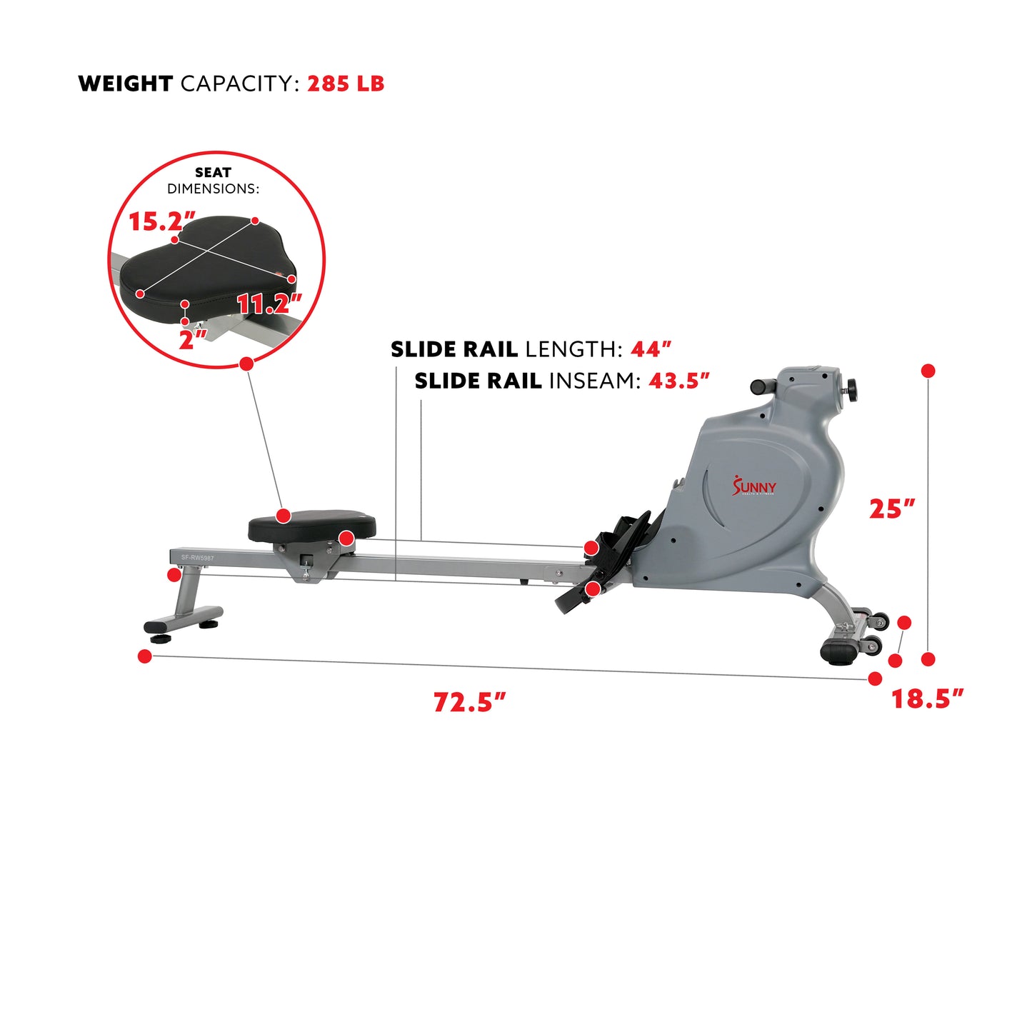 Sunny Health & Fitness Space Efficient Convenient Magnetic Rowing Machine – SF-RW5987