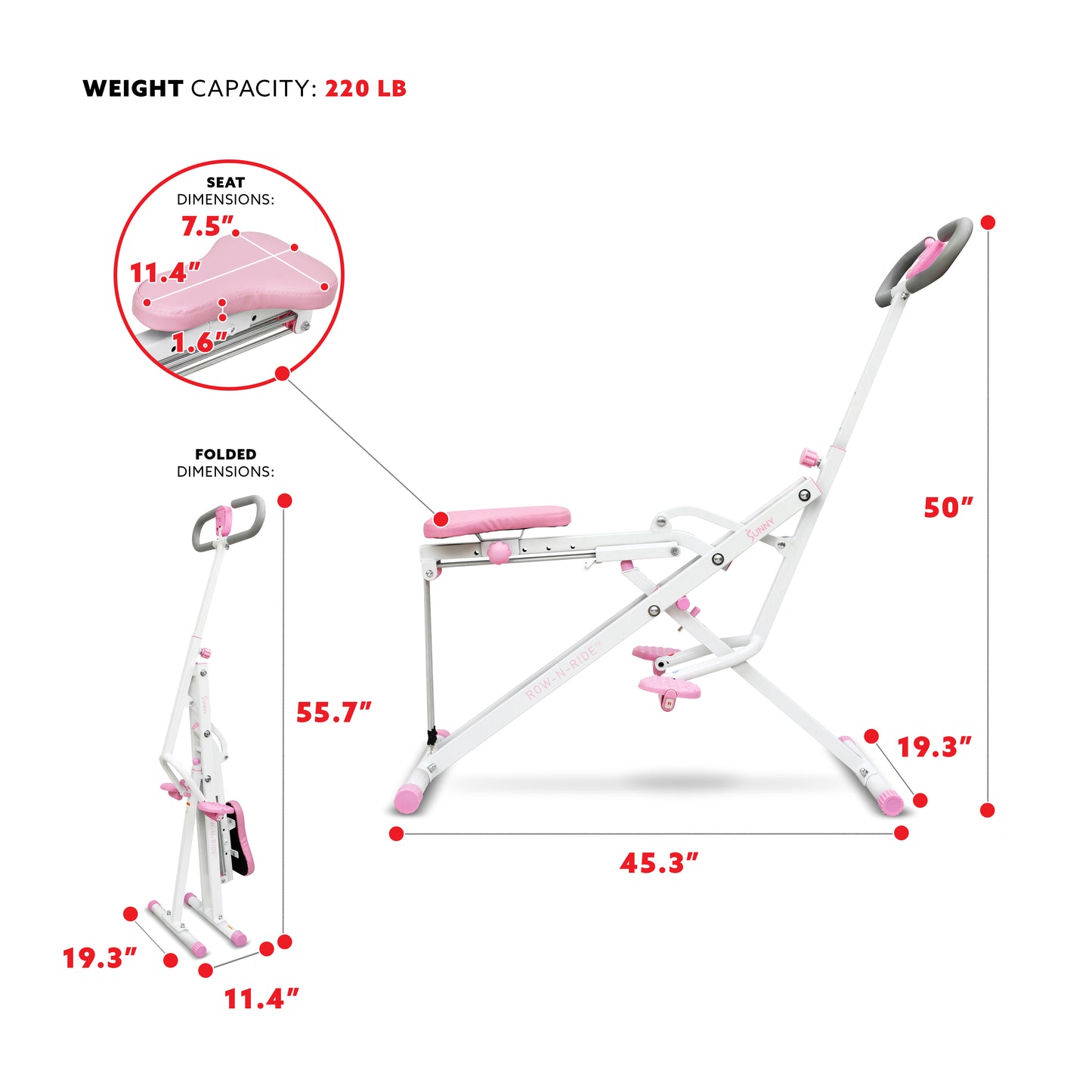 Sunny Health & Fitness Upright Row-N-Ride® Exerciser in Pink – P2100