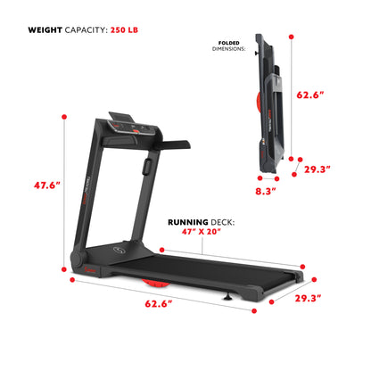 Sunny Health & Fitness Smart Strider Treadmill with 20" Wide LoPro Deck - SF-T7718SMART