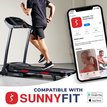 Sunny Health & Fitness Premium Folding Auto-Incline Smart Treadmill with Exclusive SunnyFit® App Enhanced Bluetooth Connectivity